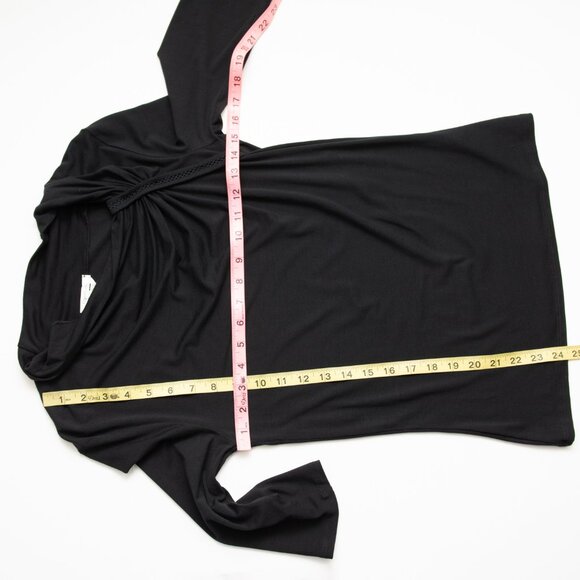 MaxMara Asymmetric Twist Neck Blouse Quarter Sleeve Tee Shirt Black Size Medium - Picture 7 of 7